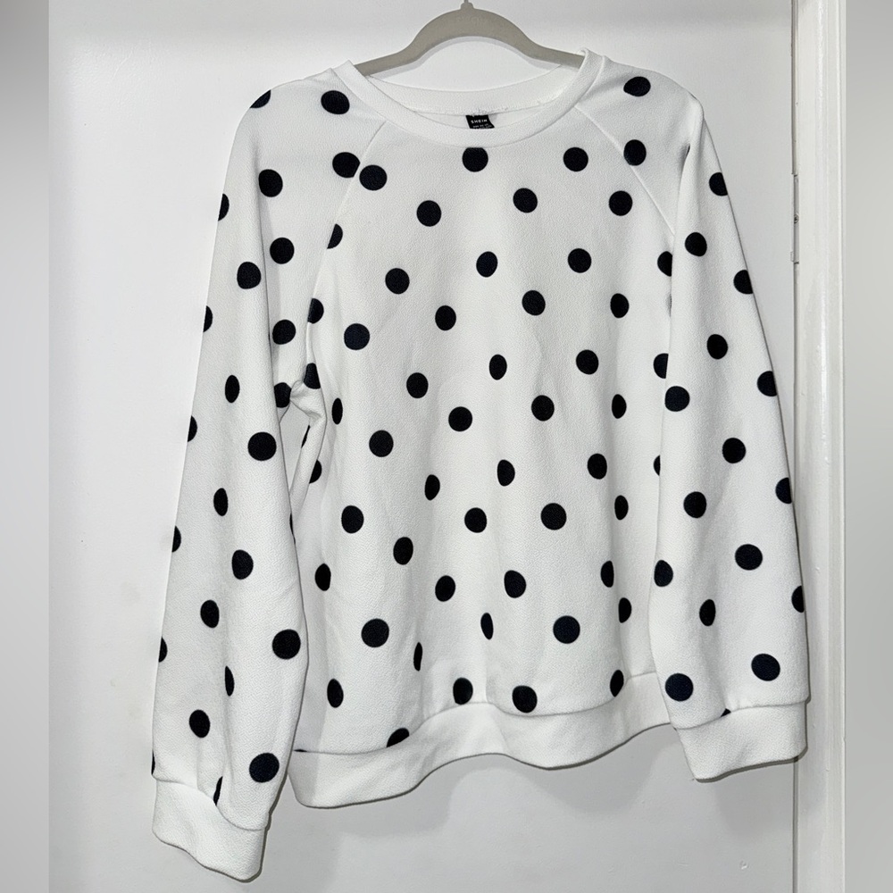 SHEIN Black and White Polka Dot Sweatshirt